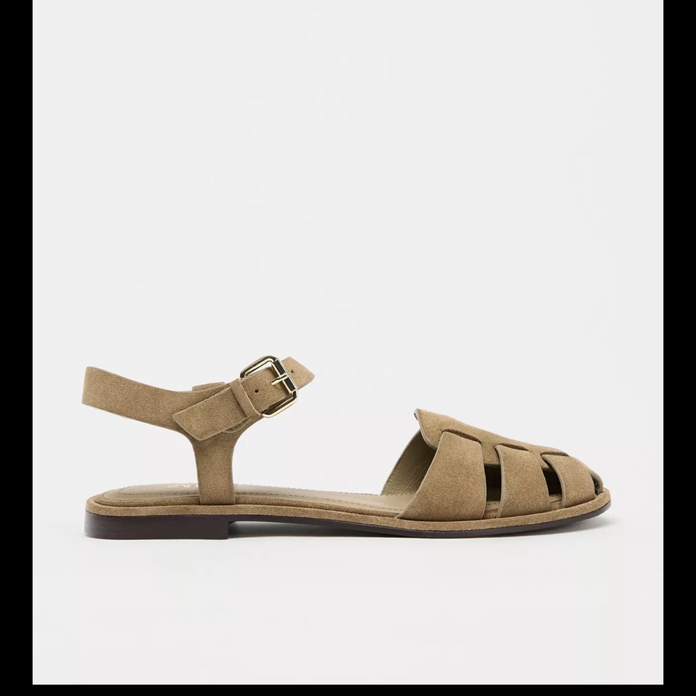Zara Olive Tan Suede Fisherman Sandals - Picture 3 of 9